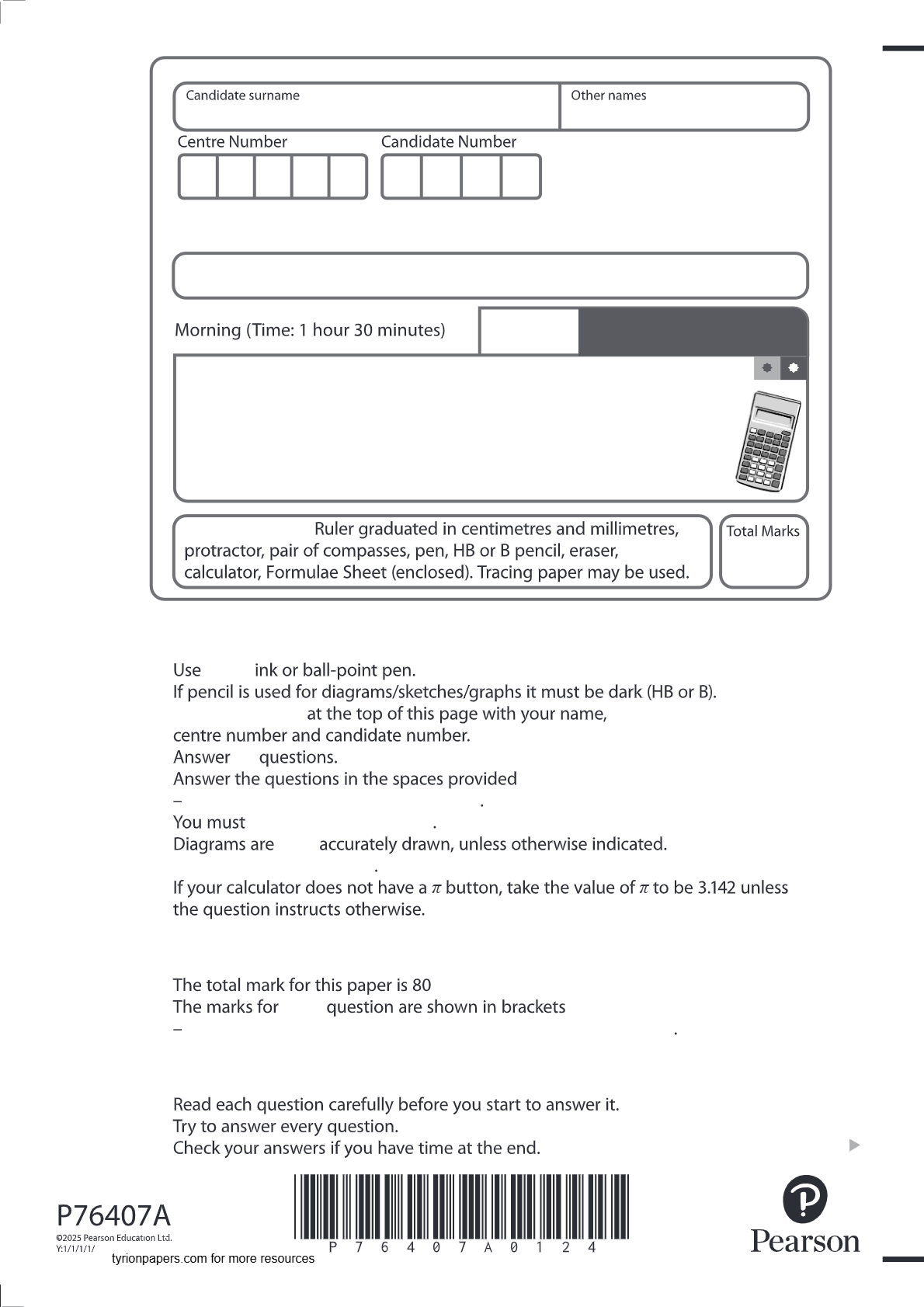 EDEXCEL GCSE JUNE 2025 MATHS HIGHER TIER PAPER 3 LATEST