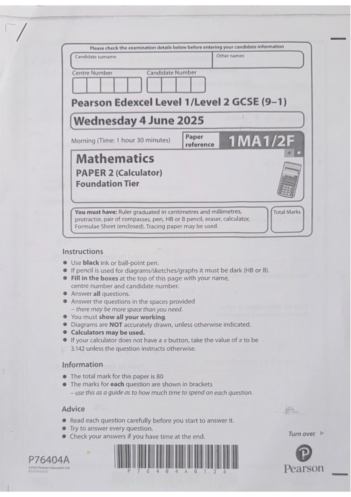 EDEXCEL GCSE MATHS 2025 FOUNDATION PAPER 2 MODEL SOLUTIONS