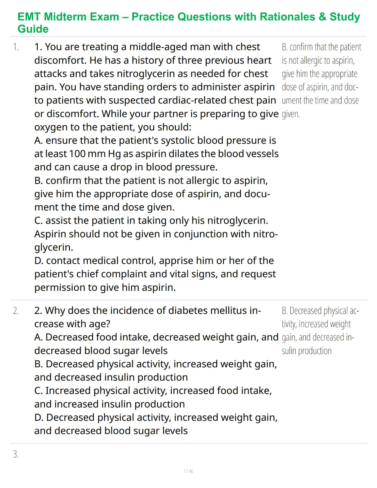EMT Midterm Exam – Study Guide & Practice Questions