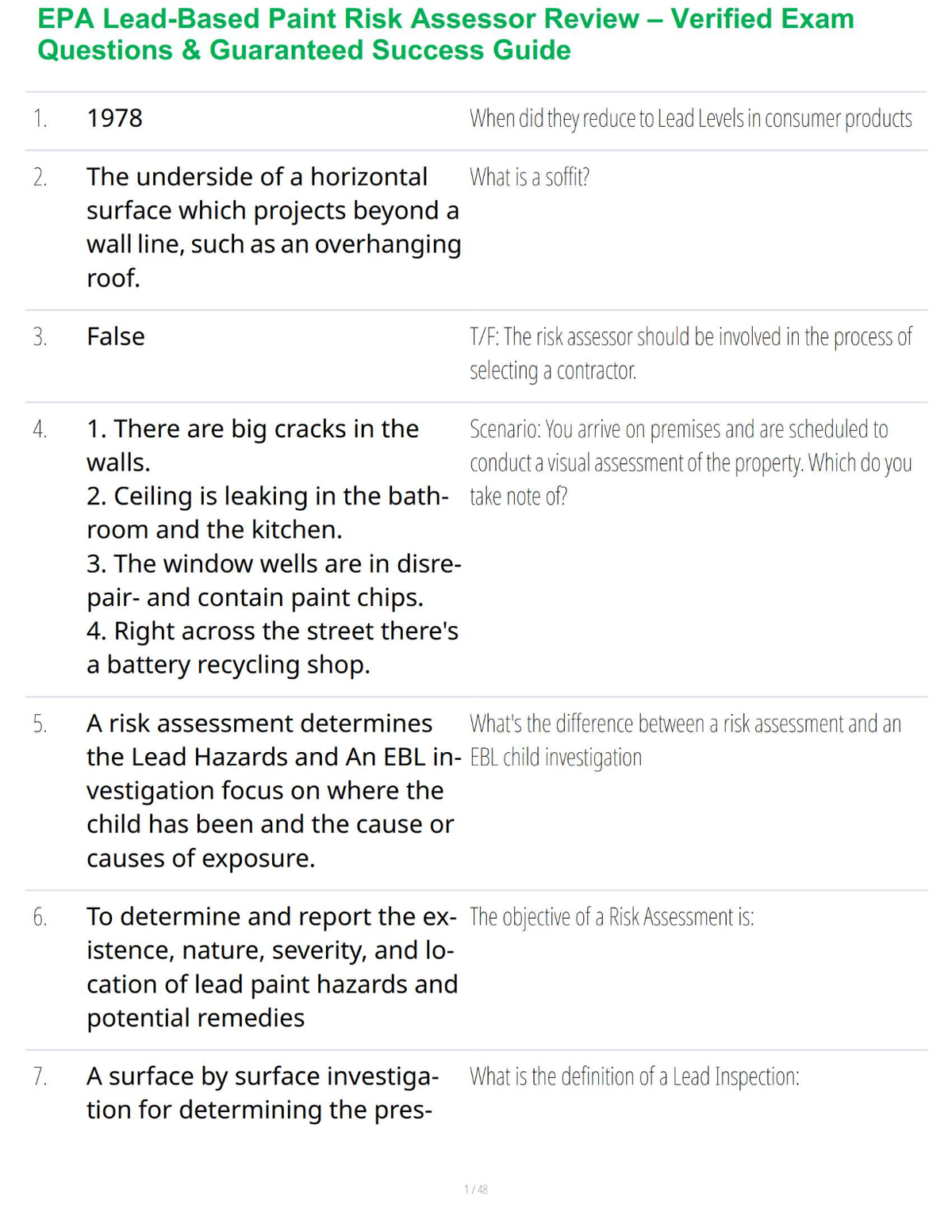 EPA Lead-Based Paint Risk Assessor Review – Verified Exam Questions & Guaranteed Success Guide