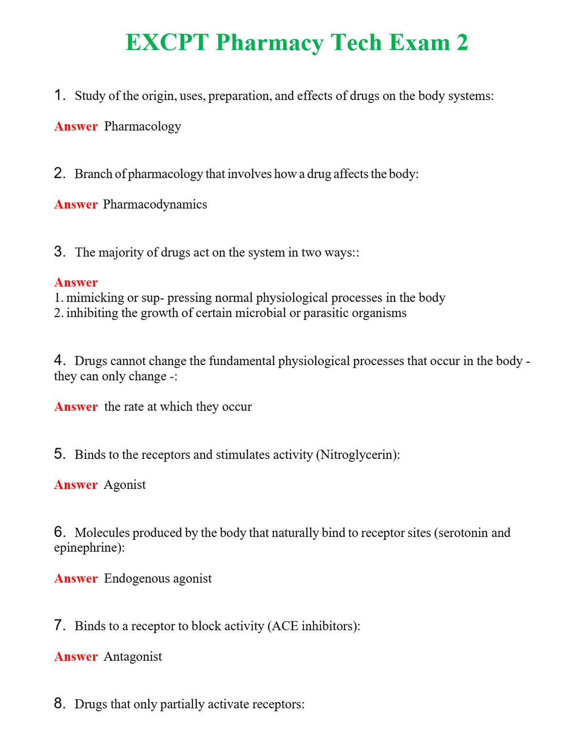 EXCPT Pharmacy Tech Exam 2 Questions With Complete Grade A+ Answers