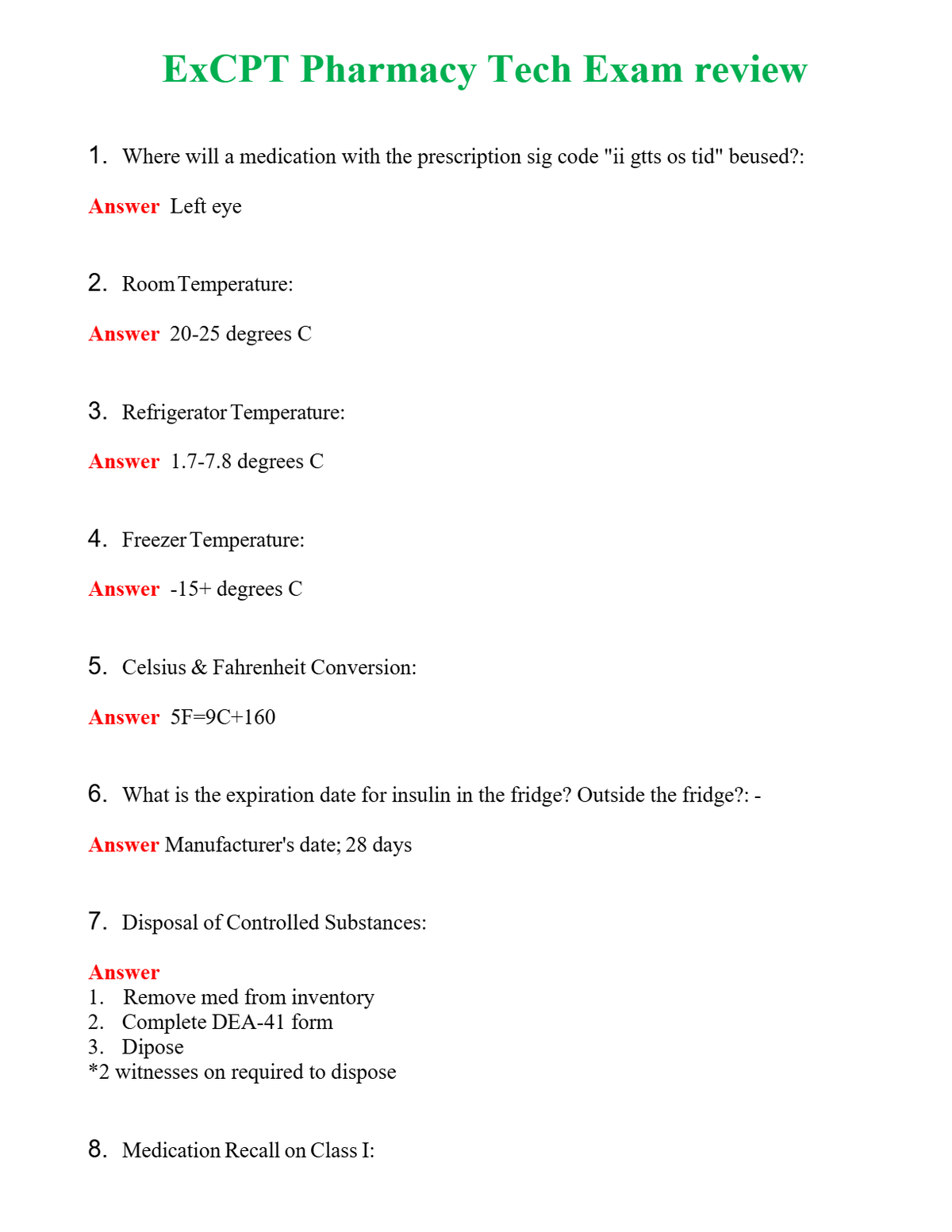 EXCPT Pharmacy Tech Exam review Questions With Complete Grade A+ Answers