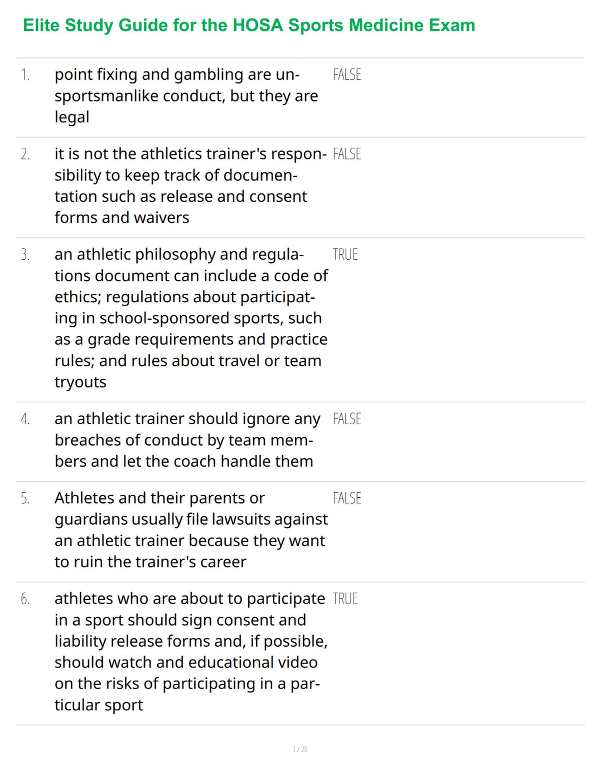 Elite Study Guide for the HOSA Sports Medicine Exam