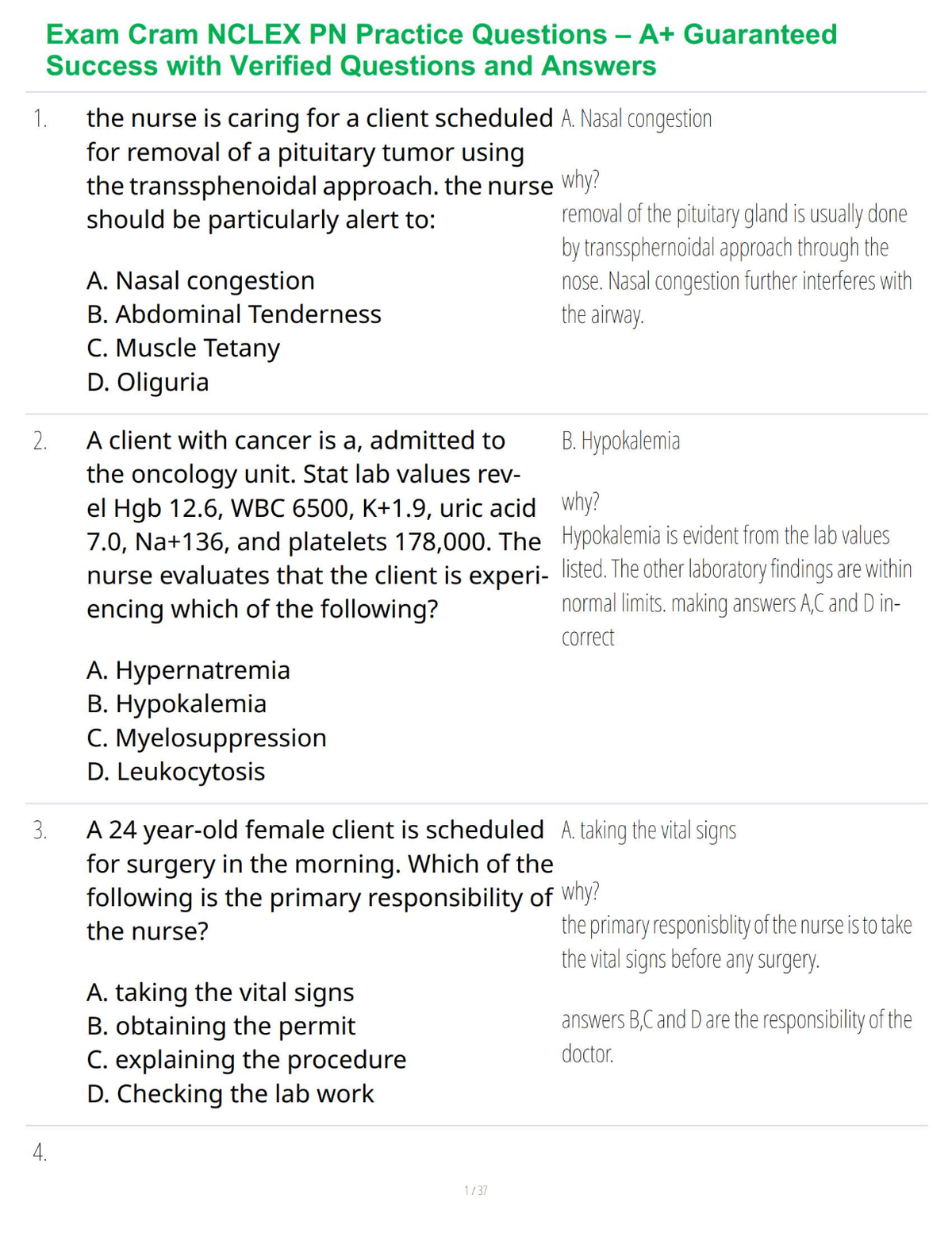 Exam Cram NCLEX PN Practice Questions – A+ Guaranteed Success with Verified Questions and Answers