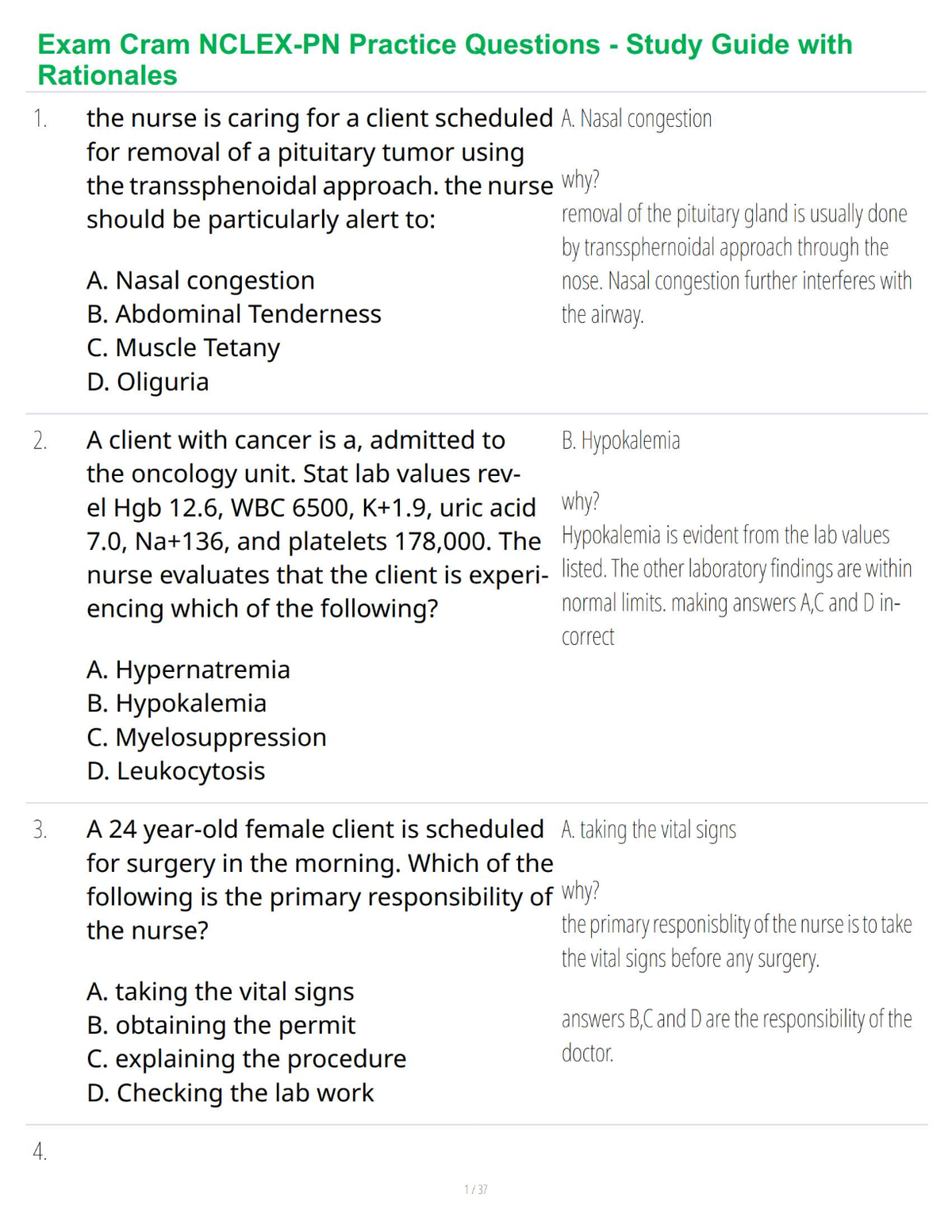 Exam Cram NCLEX-PN Practice Questions - Study Guide with Rationales