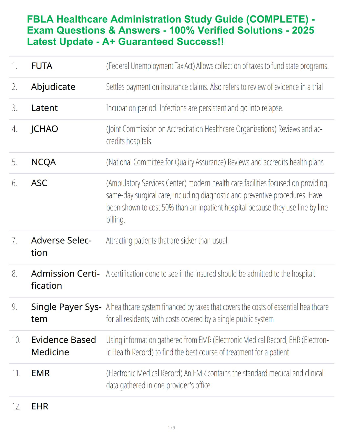 FBLA Healthcare Administration Study Guide (COMPLETE) – Exam Questions & Answers – 100% Verified Solutions | 2025 Latest Update | A+ Guaranteed Success!!