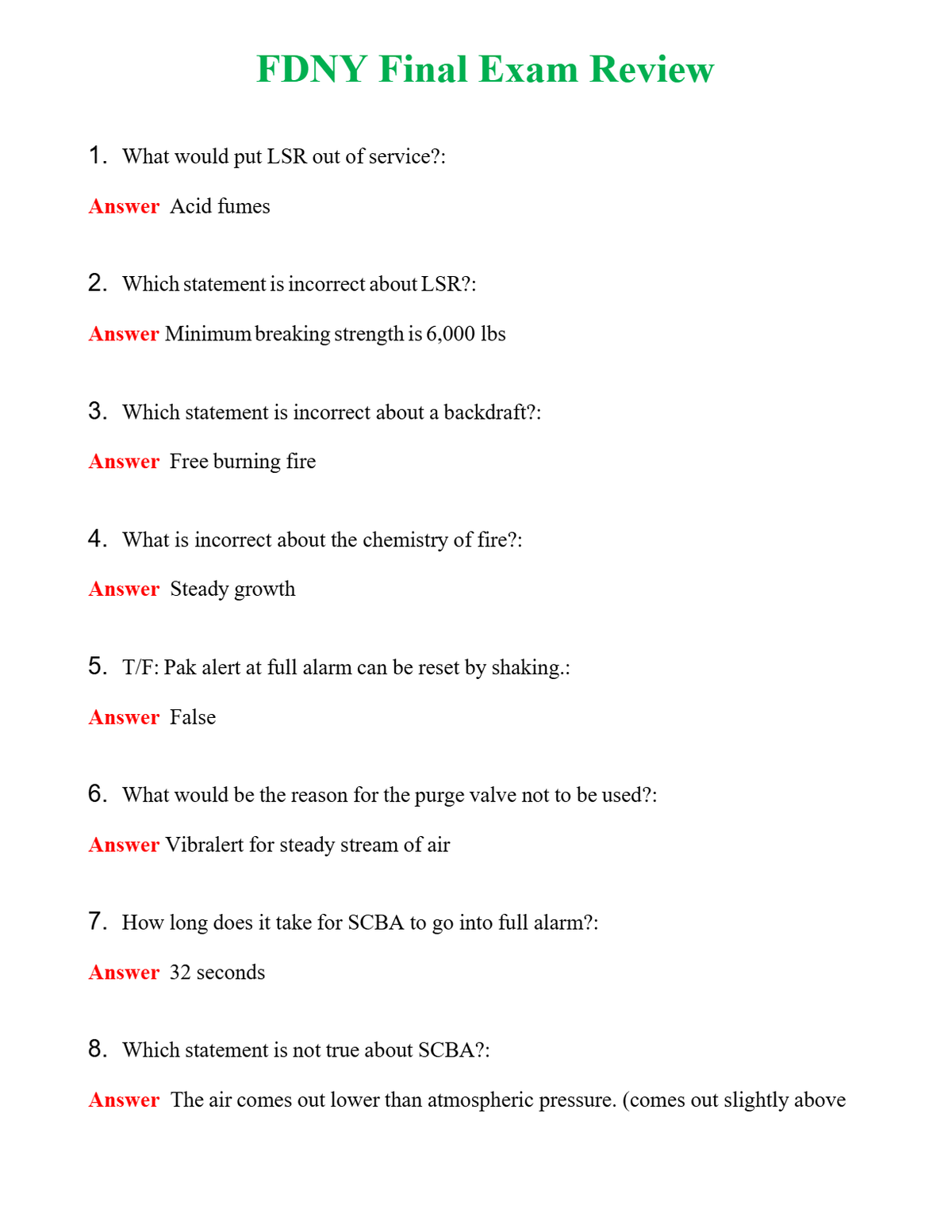 FDNY Final Exam Review | Actual Questions and Verified Answers ( Included ) 100% Correct