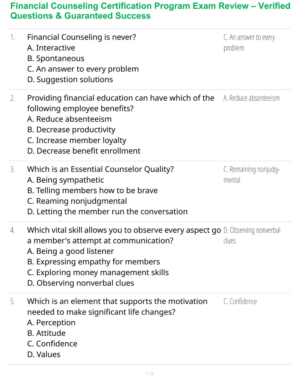 Financial Counseling Certification Program Exam Review – Verified Questions & Guaranteed Success