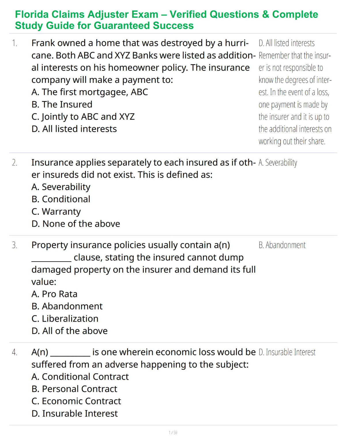 Florida Claims Adjuster Exam – Verified Questions & Complete Study Guide for Guaranteed Success