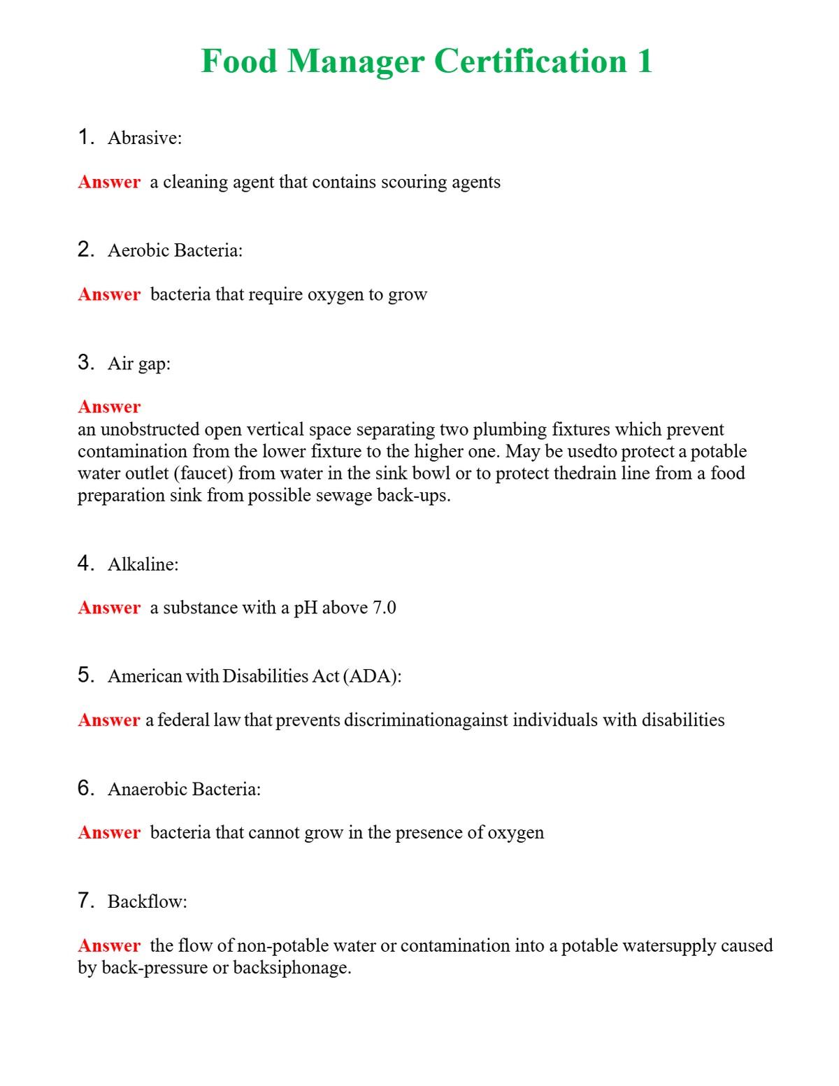 Food Manager Certification 1 | Actual Questions and Verified Answers ( Included ) 100% Correct