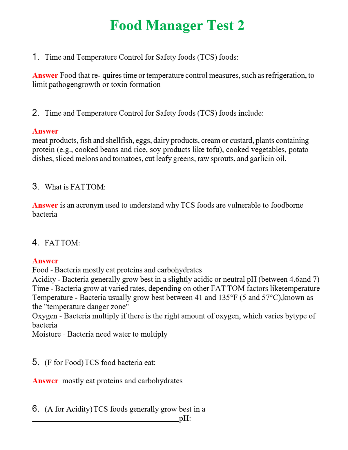 Food Manager Test 2 | Actual Questions and Verified Answers ( Included ) 100% Correct