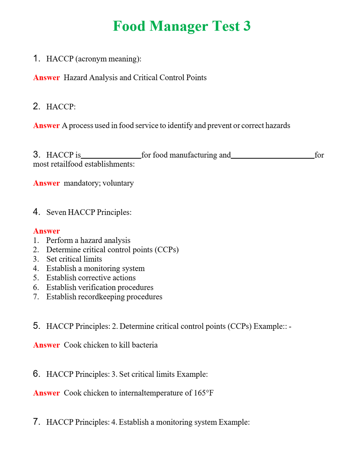 Food Manager Test 3 | Actual Questions and Verified Answers ( Included ) 100% Correct