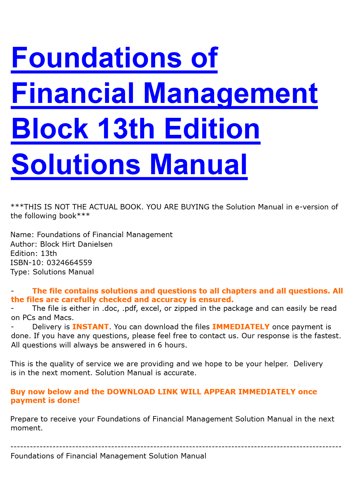 Foundations of Financial Management Block 13th Edition Solutions Manual
