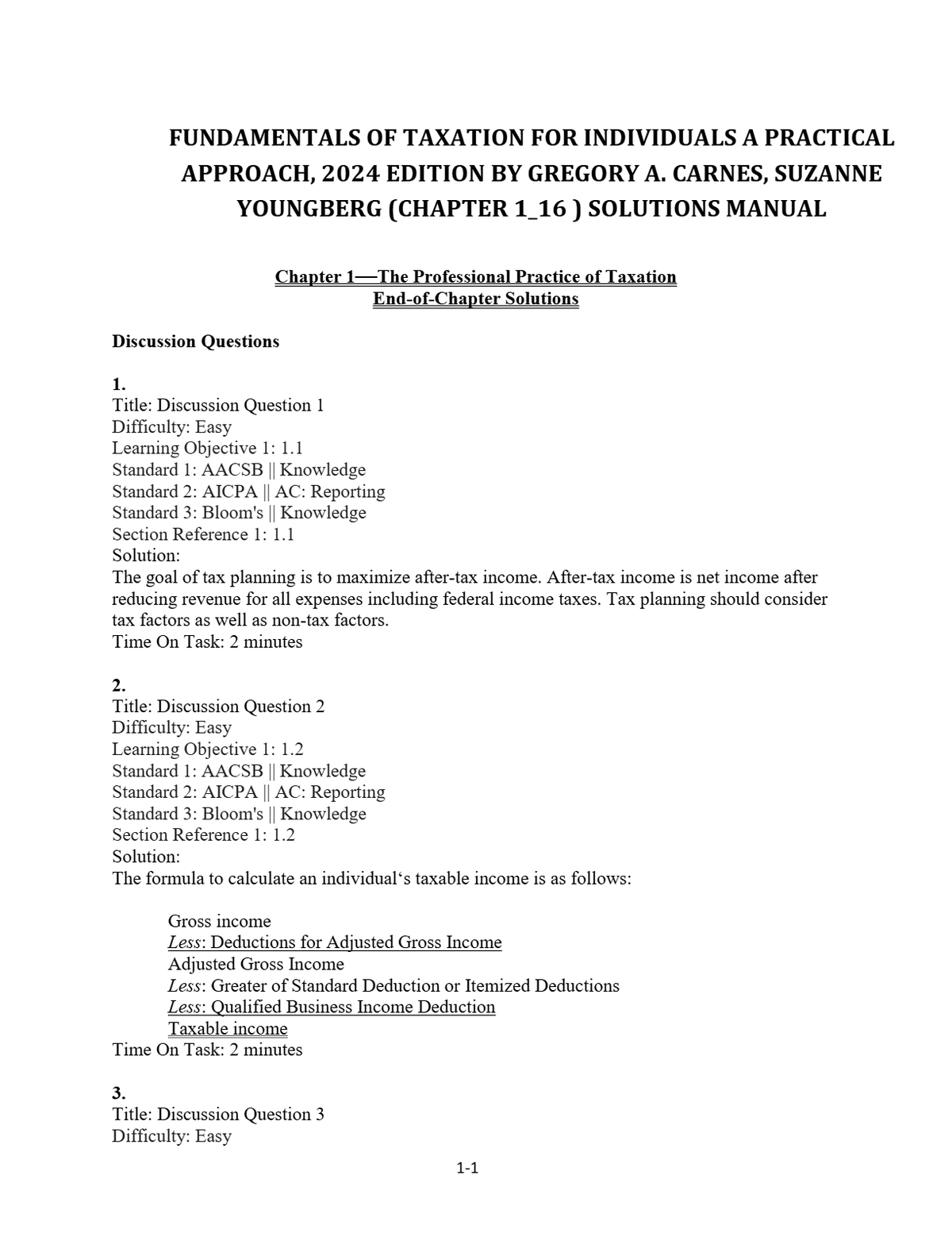 Fundamentals Of Taxation For Individuals A Practical Approach 2024 Edition By Gregory A. Carnes, Suzanne, Youngberg ( Chapter 1_16) SOLUTIONS MANUAL