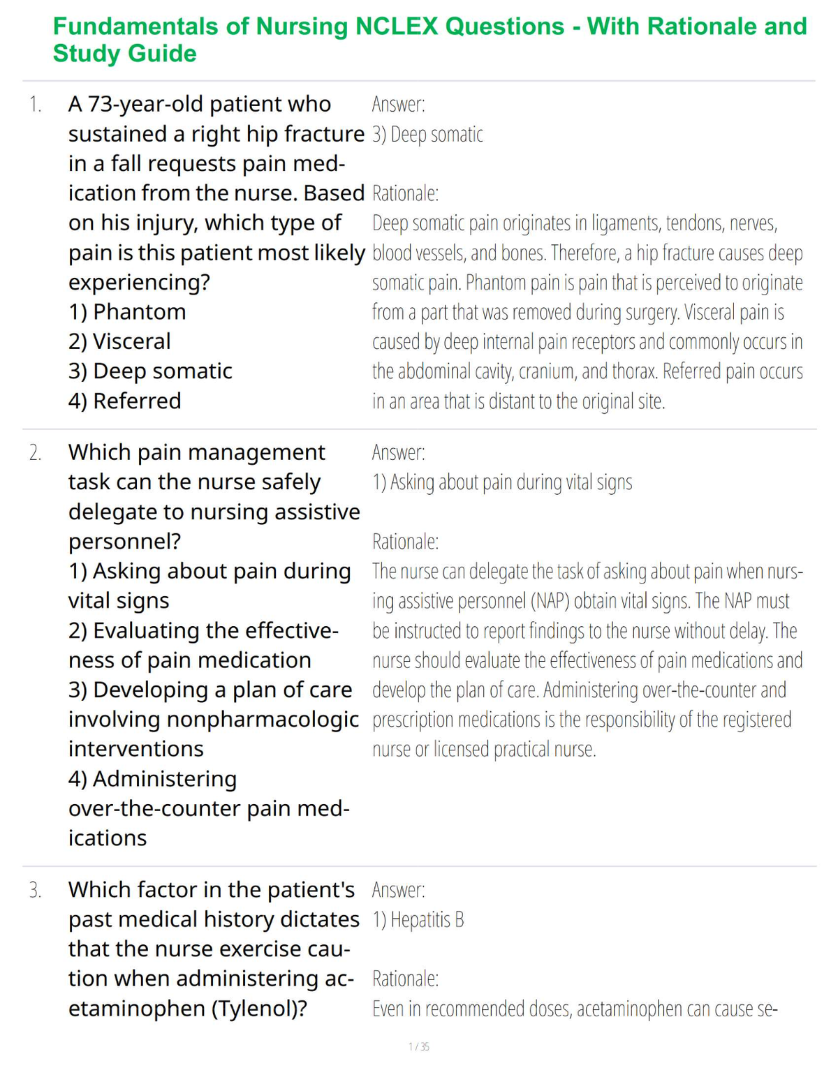 Fundamentals of Nursing NCLEX Questions - With Rationale and Study Guide