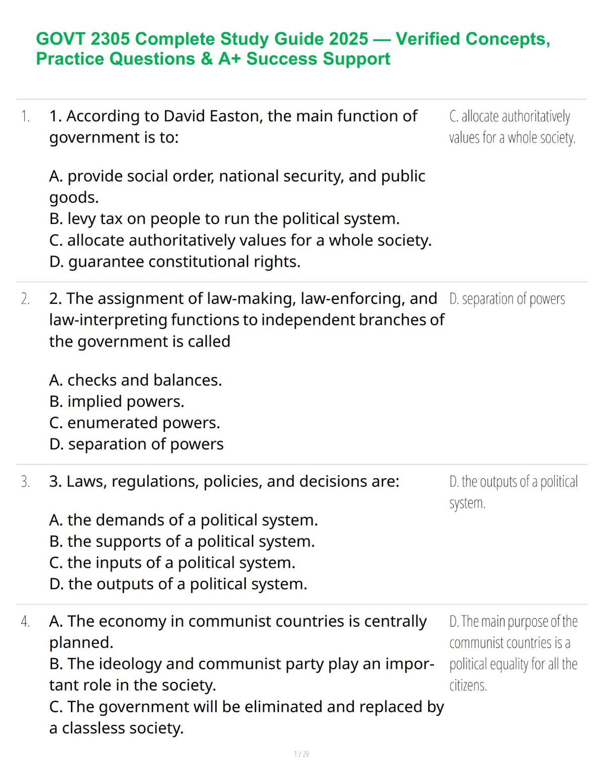 GOVT 2305 Complete Study Guide 2025 — Verified Concepts, Practice Questions & A+ Success Support