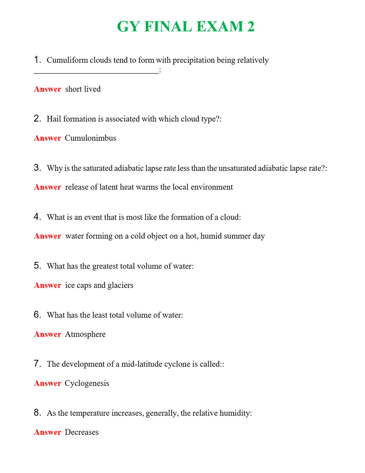 GY FINAL EXAM 2 | Actual Questions and Verified Answers ( Included ) 100% Correct
