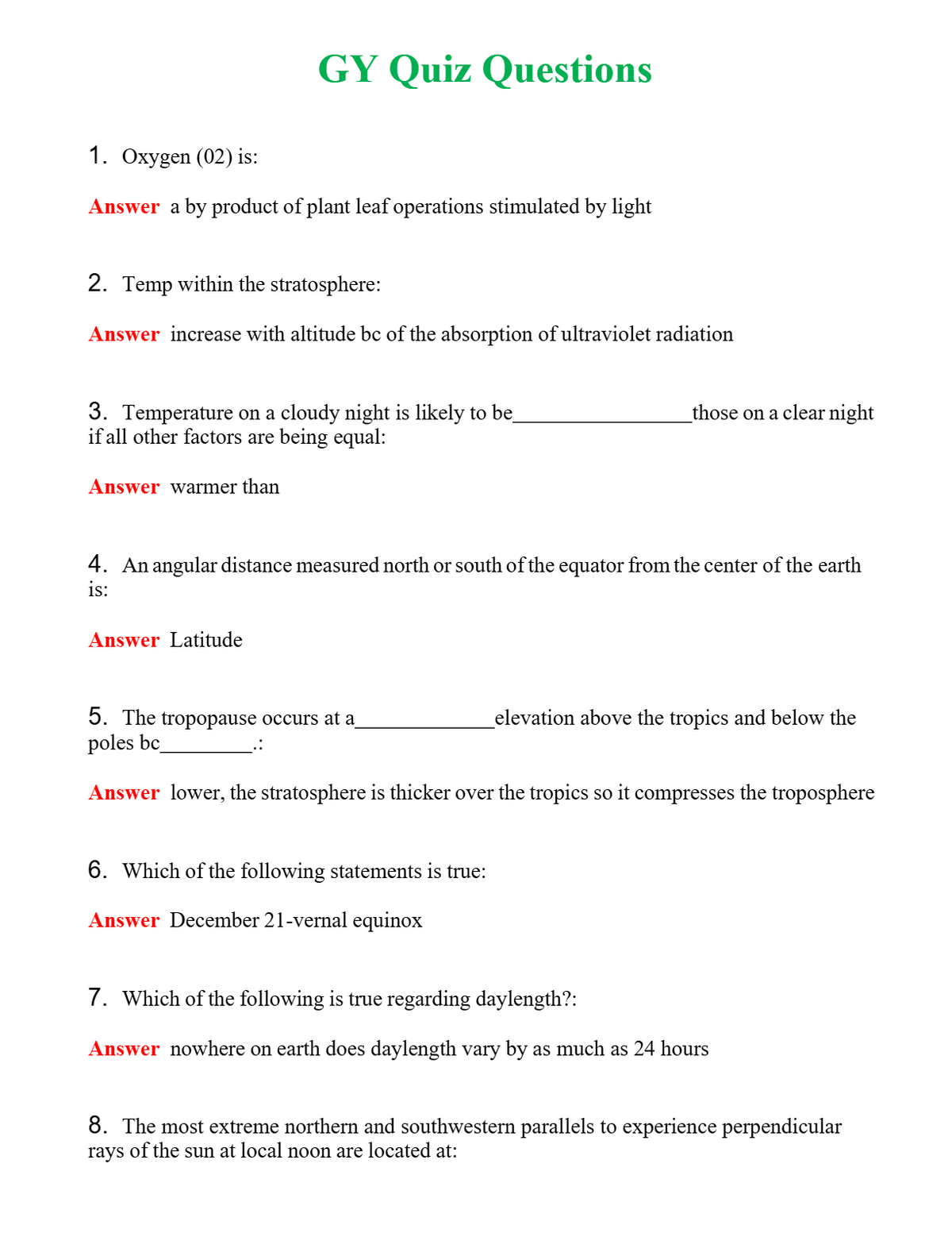 GY Quiz Questions | Actual Questions and Verified Answers ( Included ) 100% Correct