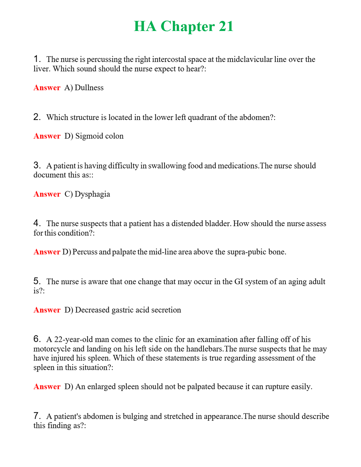 HA Chapter 21 Questions With Complete Grade A+ Answers