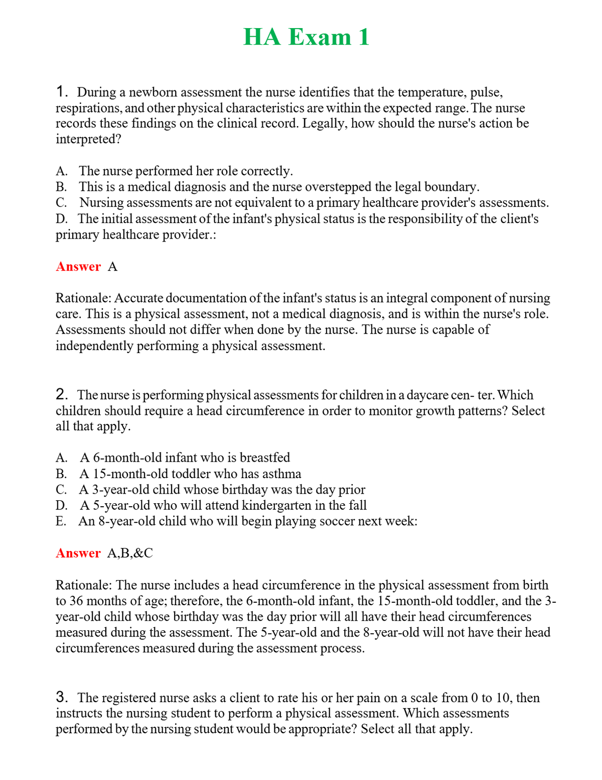 HA Exam 1 Questions With Complete Grade A+ Answers