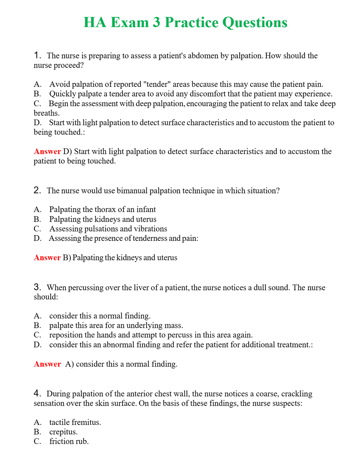 HA Exam 3 Practice Questions Questions With Complete Grade A+ Answers
