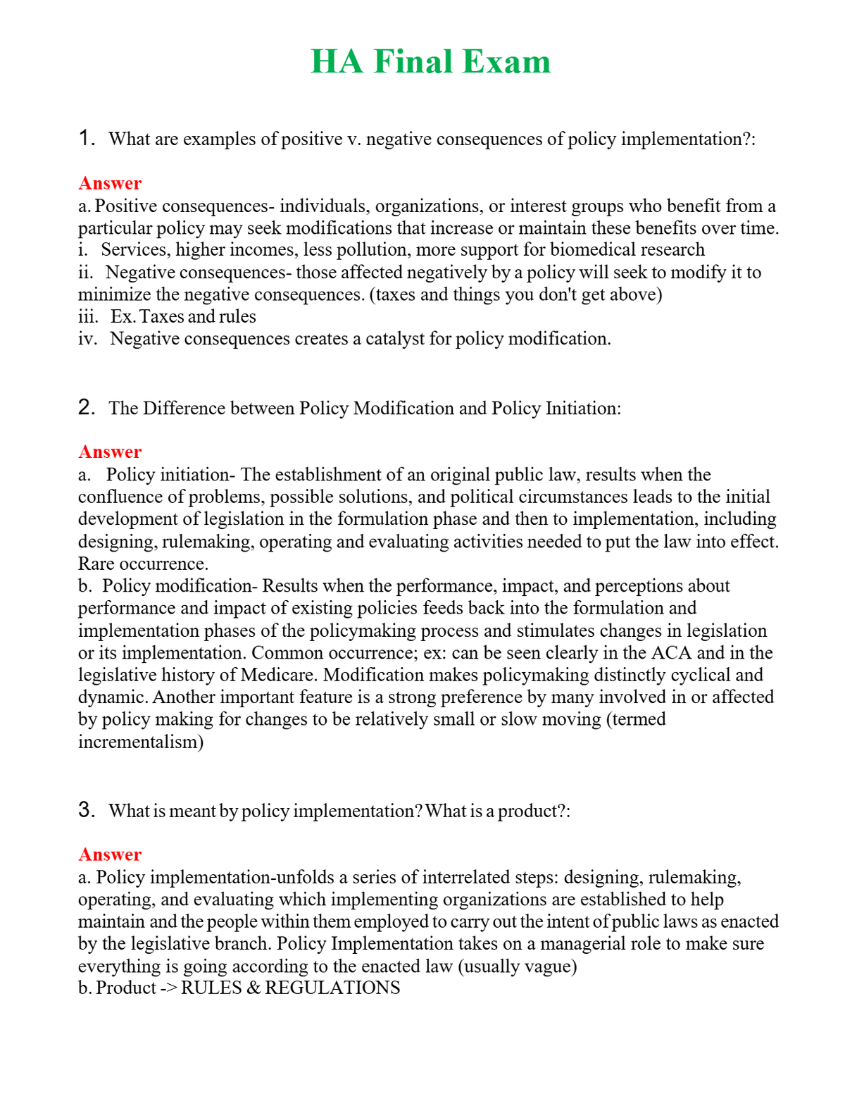 HA Final Exam Questions With Complete Grade A+ Answers