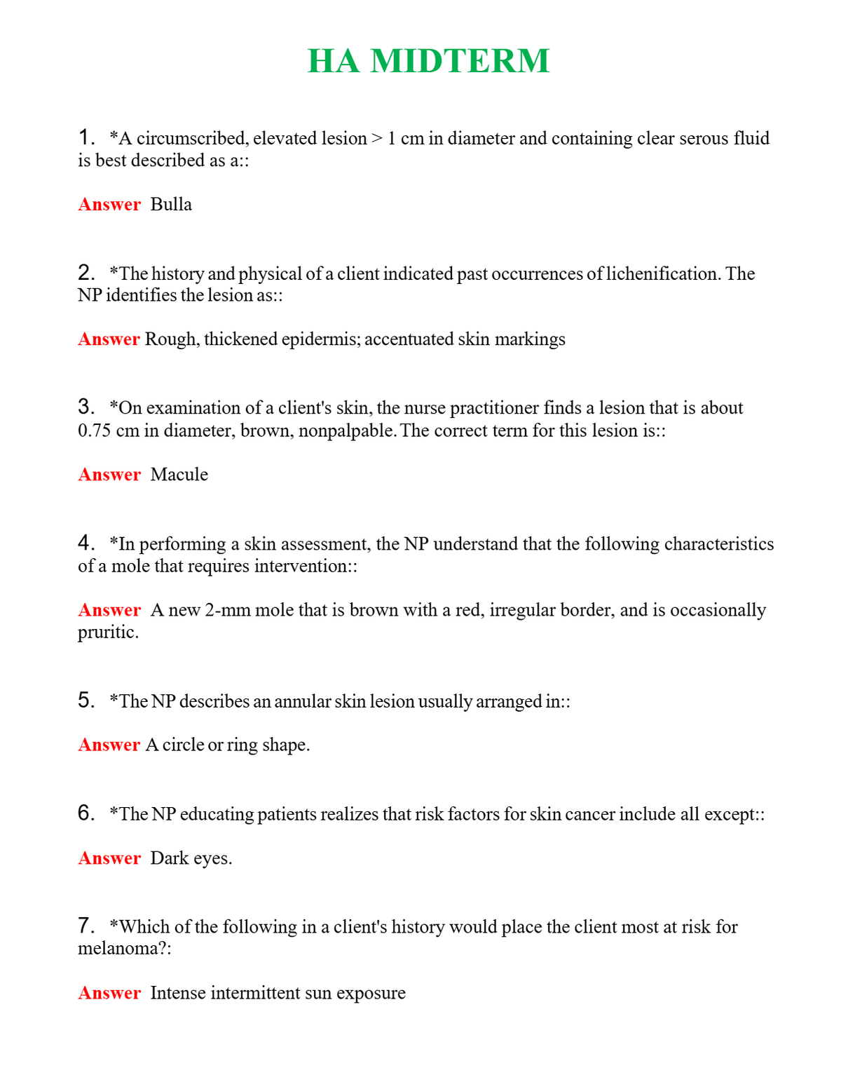HA MIDTERM Questions With Complete Grade A+ Answers