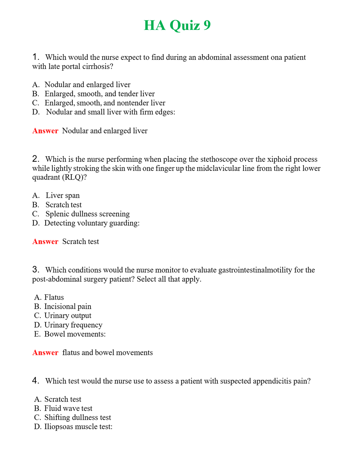 HA Quiz 9 Questions With Complete Grade A+ Answers