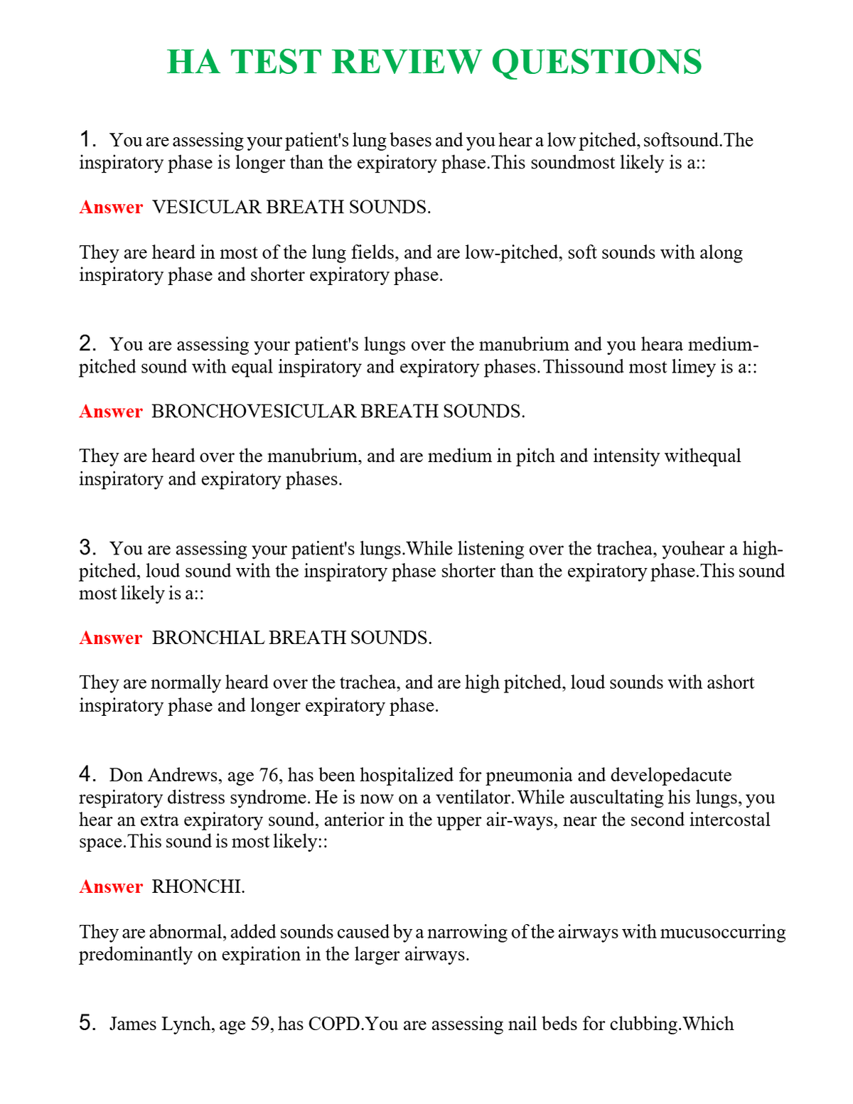 HA TEST REVIEW QUESTIONS Questions With Complete Grade A+ Answers