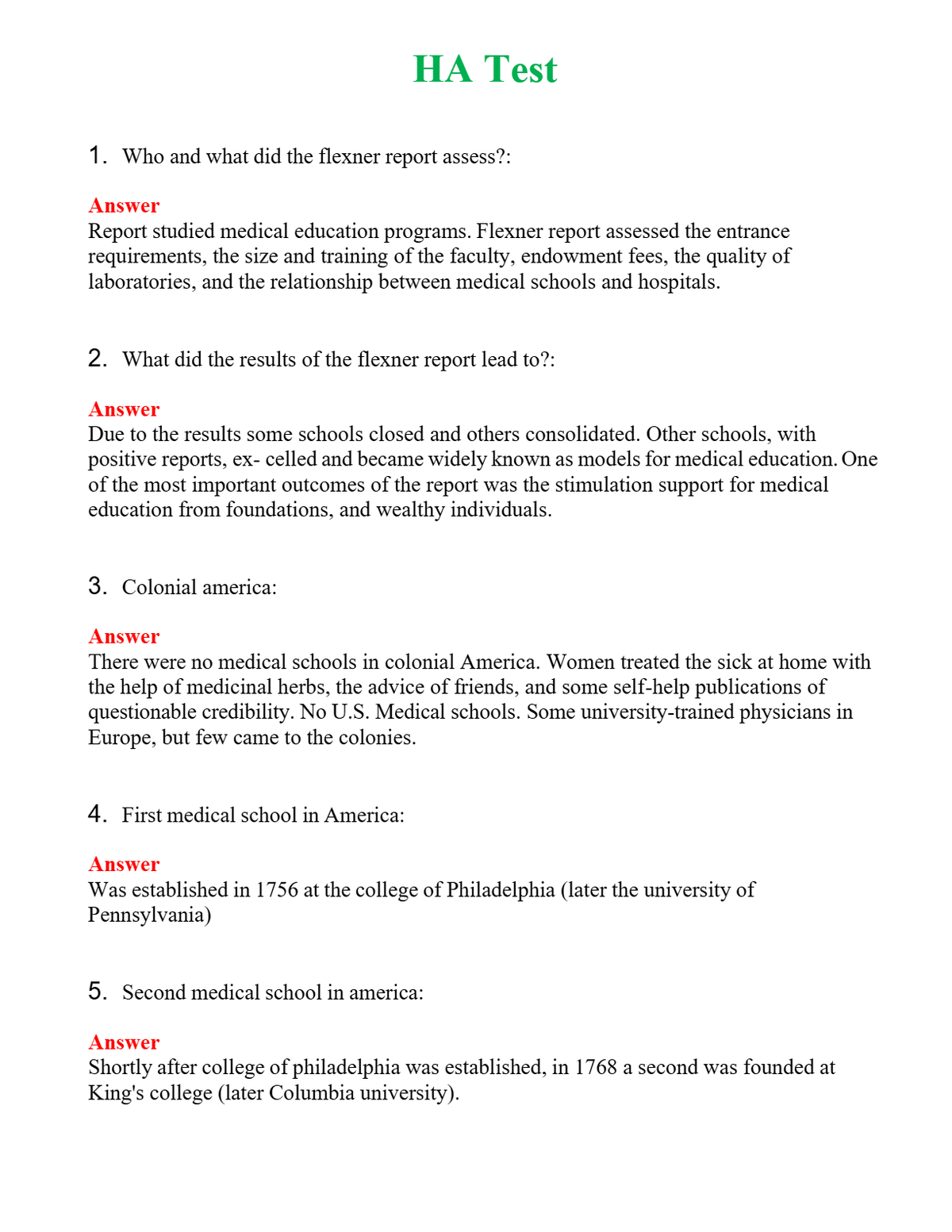 HA Test Questions With Complete Grade A+ Answers