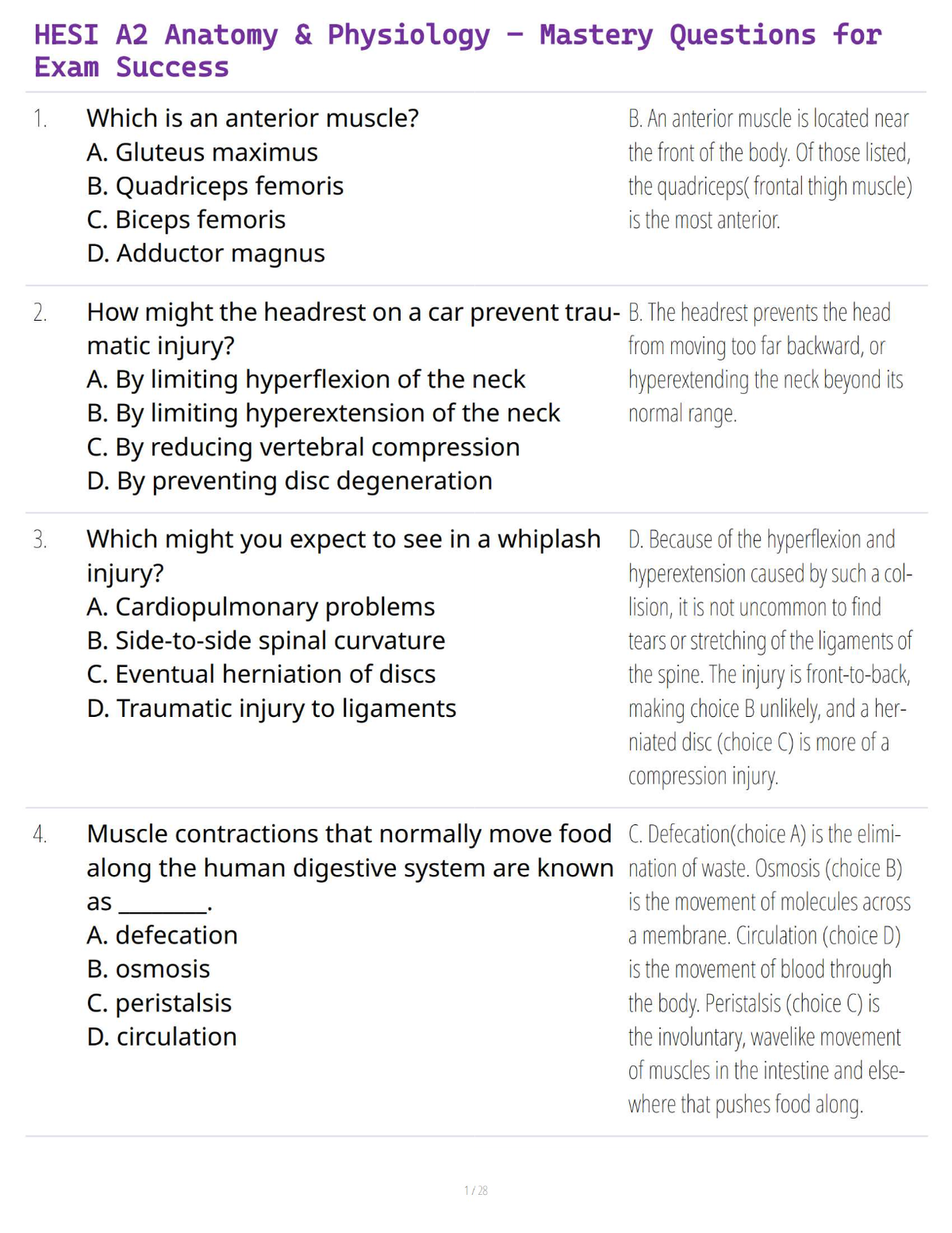 HESI A2 Anatomy & Physiology – Mastery Questions for Exam Success