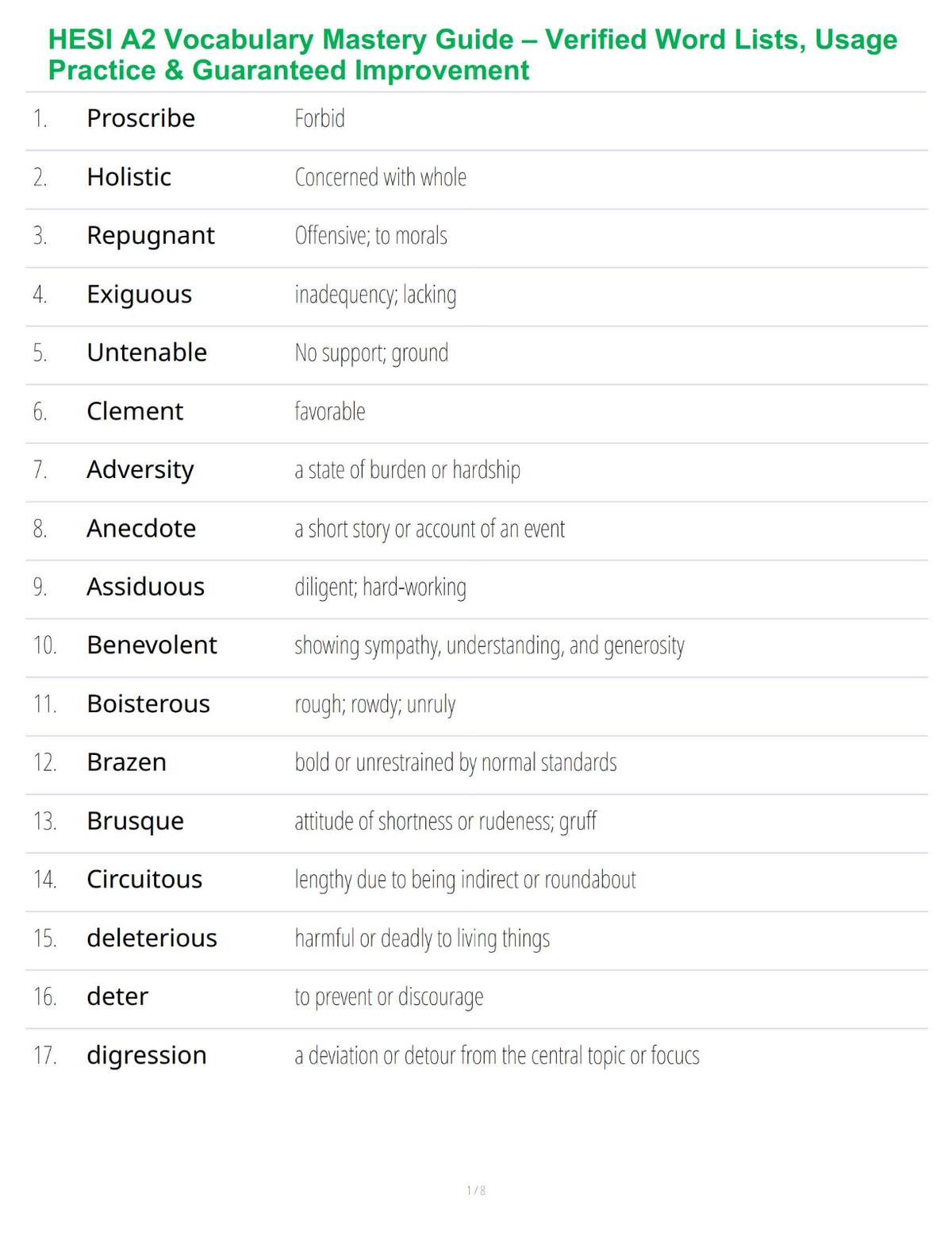 HESI A2 Vocabulary Mastery Guide – Verified Word Lists, Usage Practice & Guaranteed Improvement