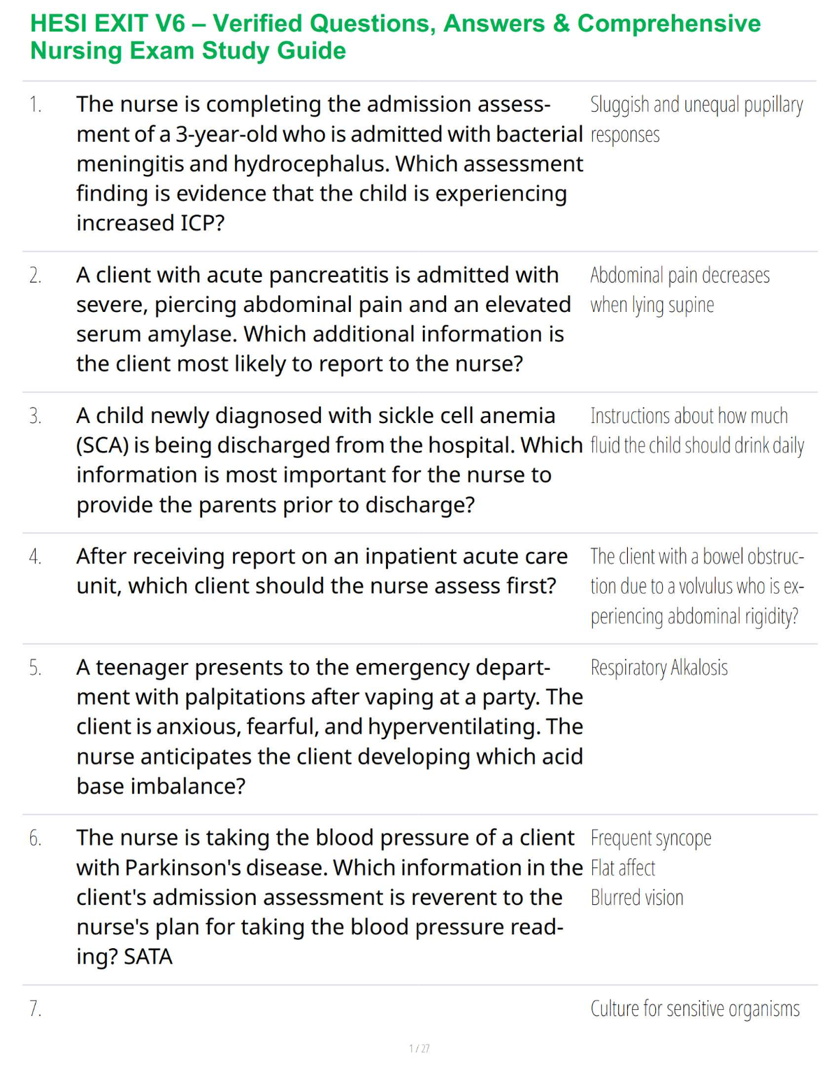 HESI EXIT V6 – Verified Questions, Answers & Comprehensive Nursing Exam Study Guide