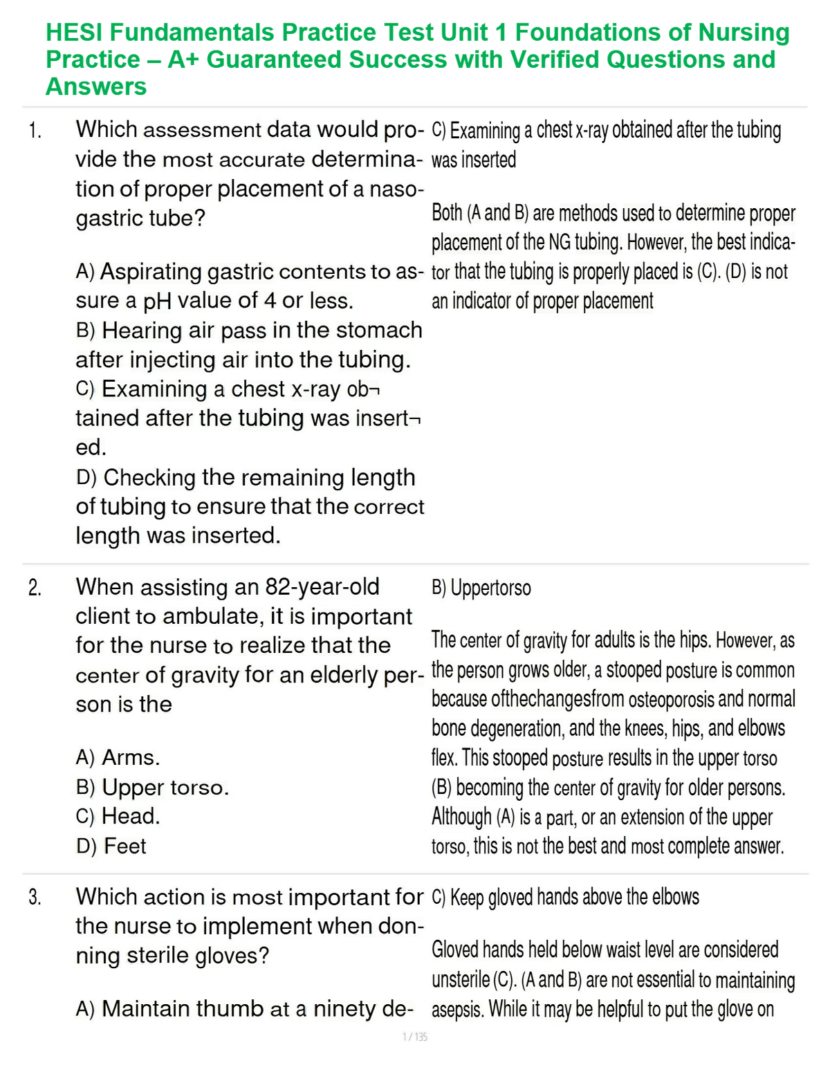 HESI Fundamentals Practice Test Unit 1 Foundations of Nursing Practice – A+ Guaranteed Success with Verified Questions and Answers