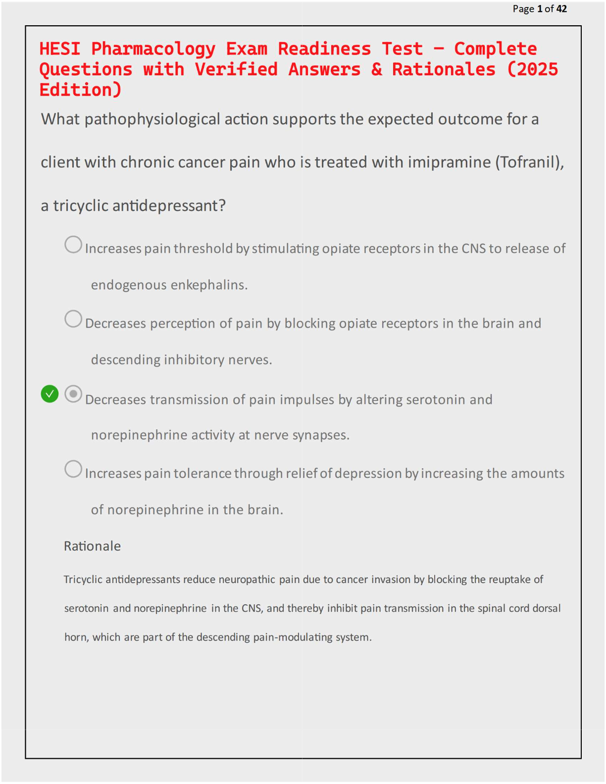 HESI Pharmacology Exam Readiness Test – Complete Questions with Verified Answers & Rationales (2025 Edition)