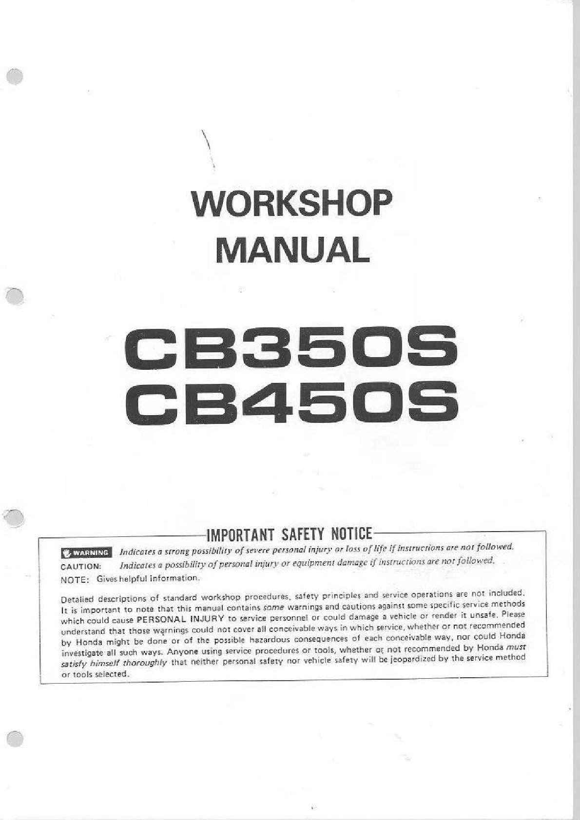 Honda CB350S CB450S (86-88) Service & Repair Manual