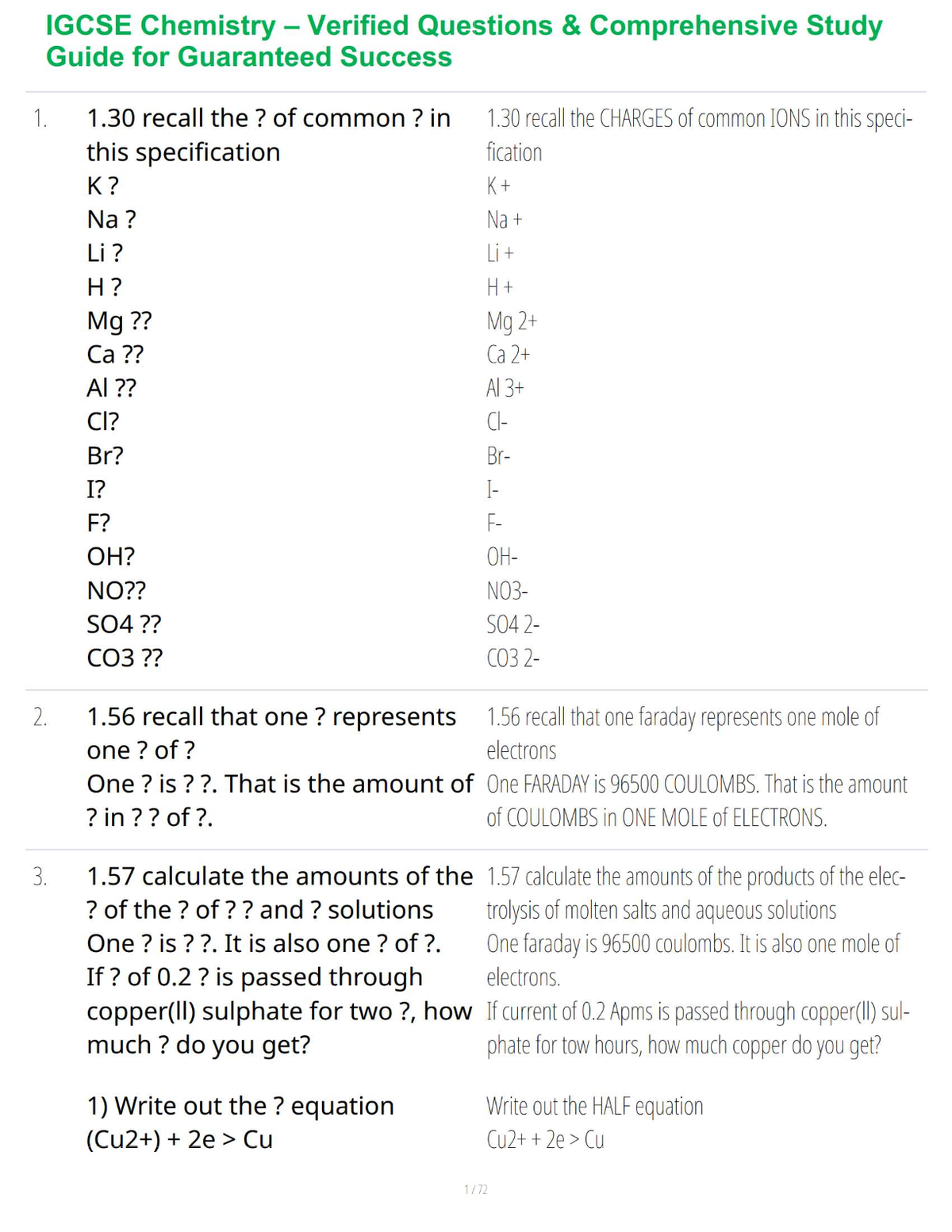 IGCSE Chemistry – Verified Questions & Comprehensive Study Guide for Guaranteed Success