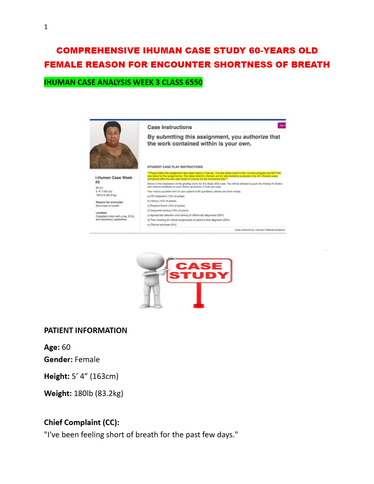 IHuman 60-Years Old Female- Shortness Of Breath | Comprehensive Case Study