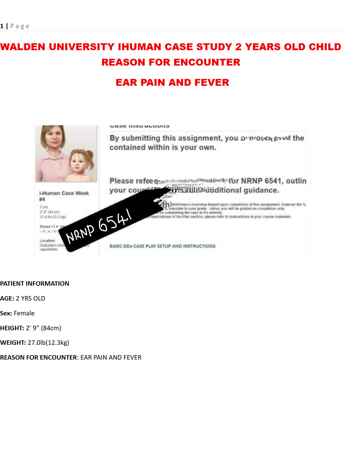 IHuman Case Study 2 Years Old Child Reason For Encounter Ear Pain And Fever