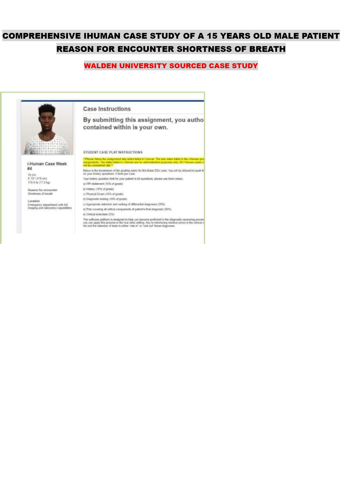 IHuman Case Study of A 15 Years Old Male Patient Reason for Encounter Shortness of Breath