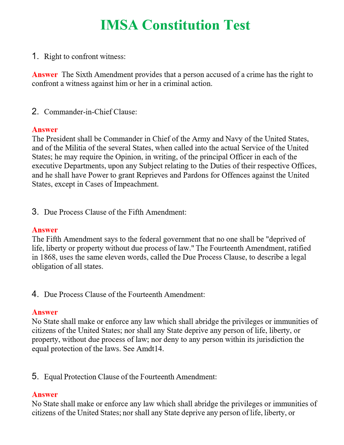 IMSA Constitution Test | Actual Questions and Verified Answers ( Included ) 100% Correct
