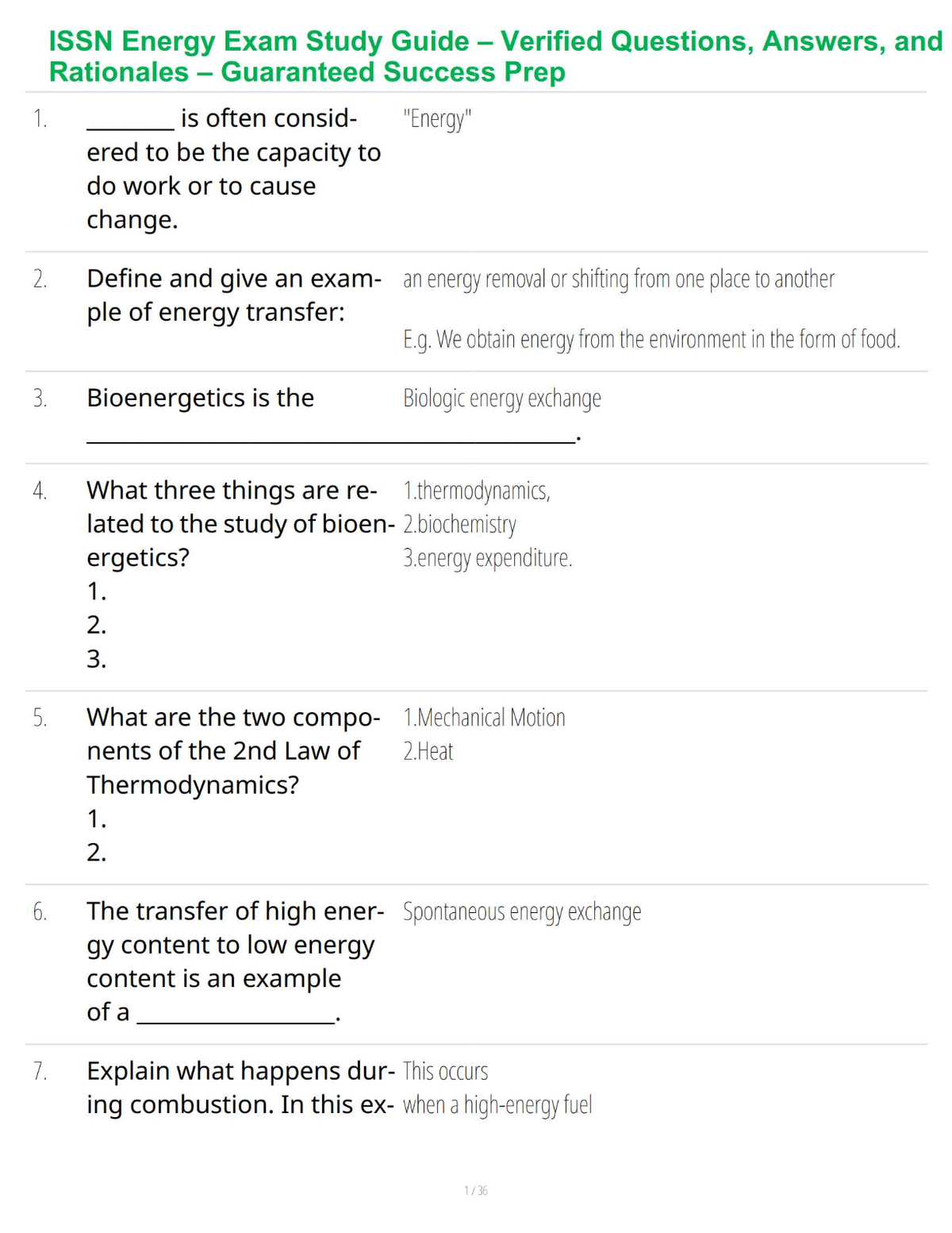 ISSN Energy Exam Study Guide – Verified Questions, Answers, and Rationales – Guaranteed Success Prep