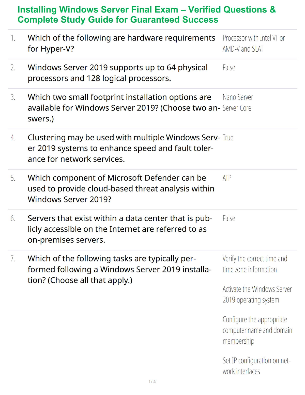 Installing Windows Server Final Exam – Verified Questions & Complete Study Guide for Guaranteed Success