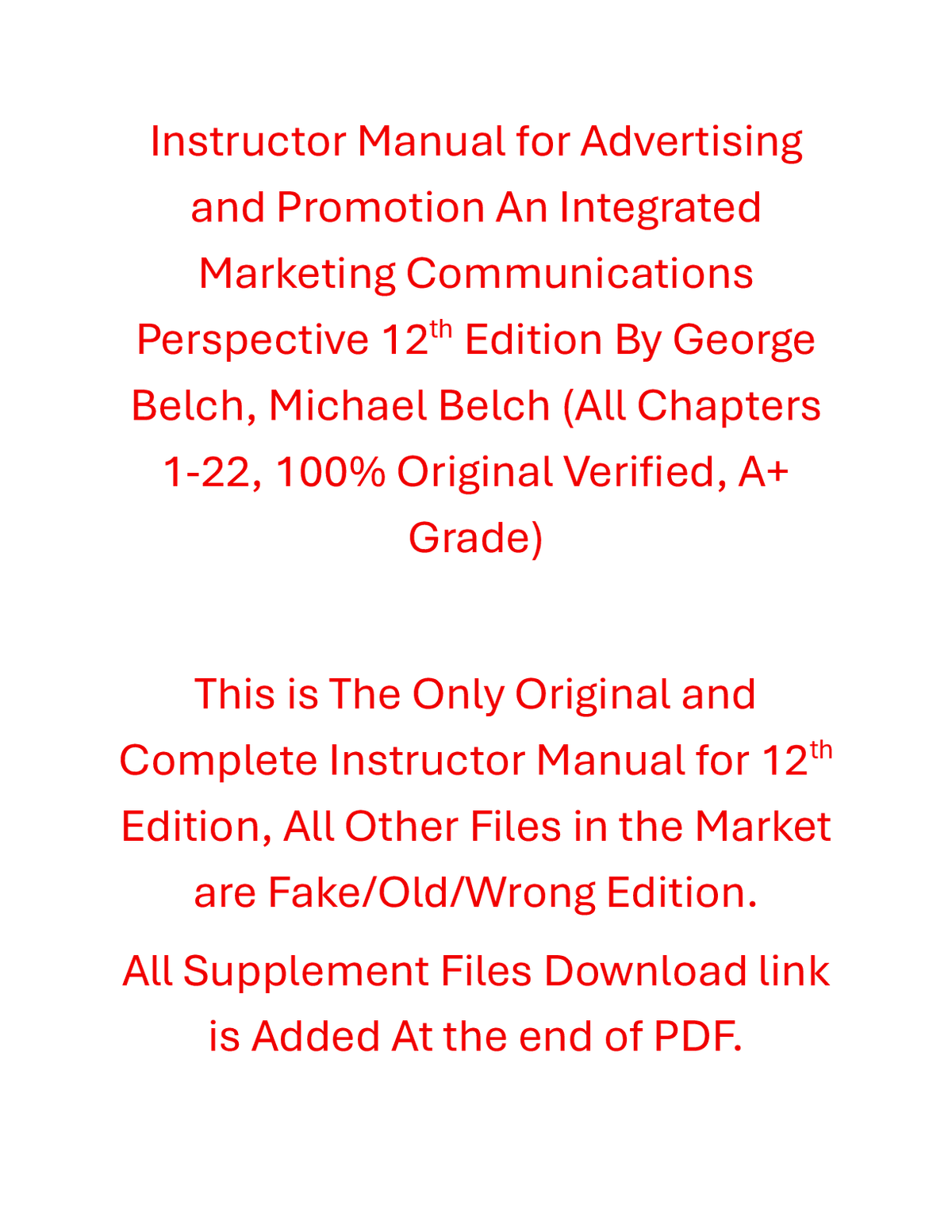 Instructor Manual Advertising and Promotion An Integrated Marketing Communications Perspective 12th Edition By George Belch, Michael Belch