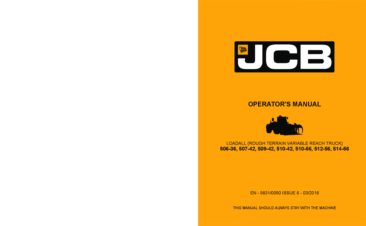 JCB 506-36 507-42 509-42 510-42 510-56 Loadall Operator Manual 9831-0050