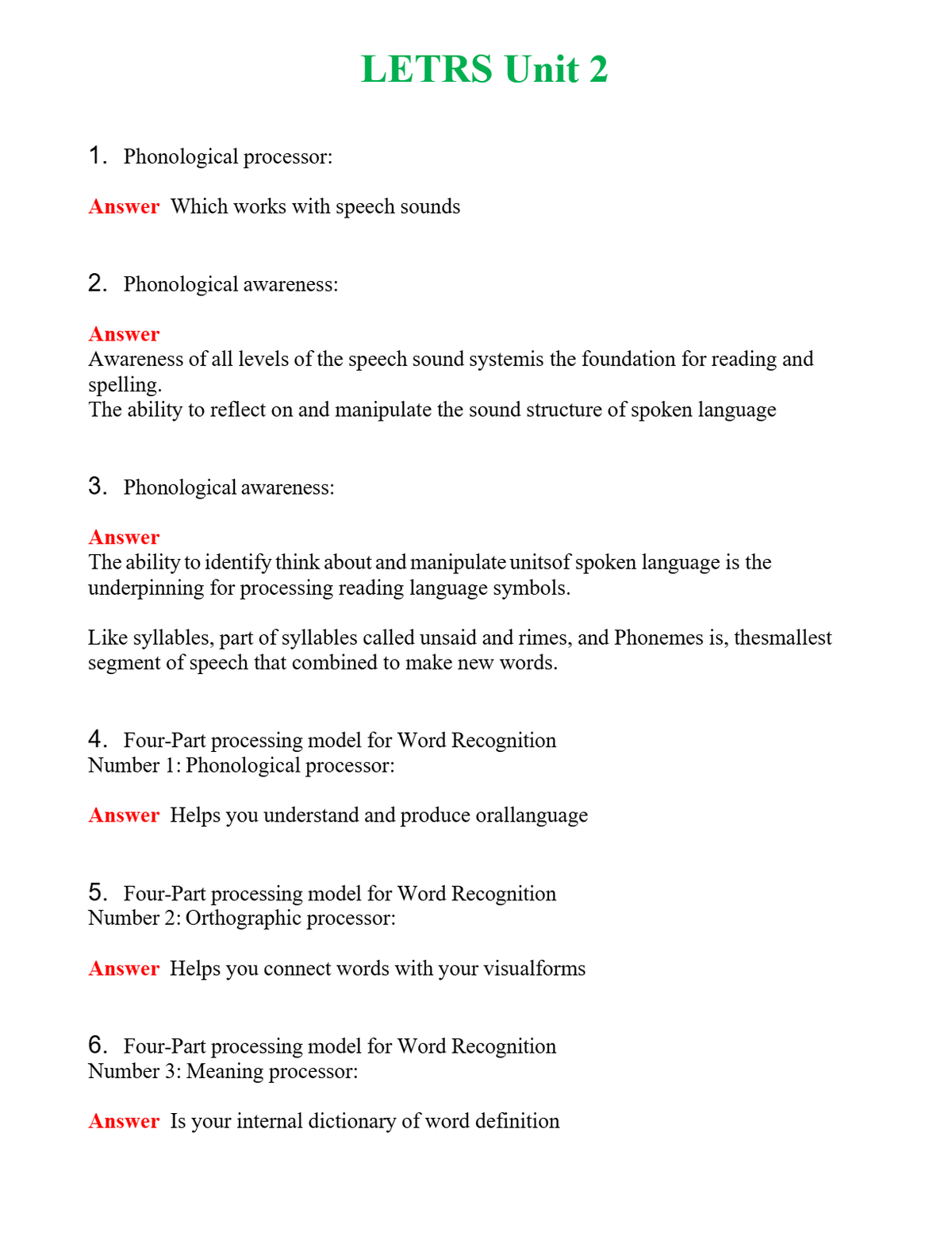 LETRS Unit 2 Questions With Complete Grade A+ Answers