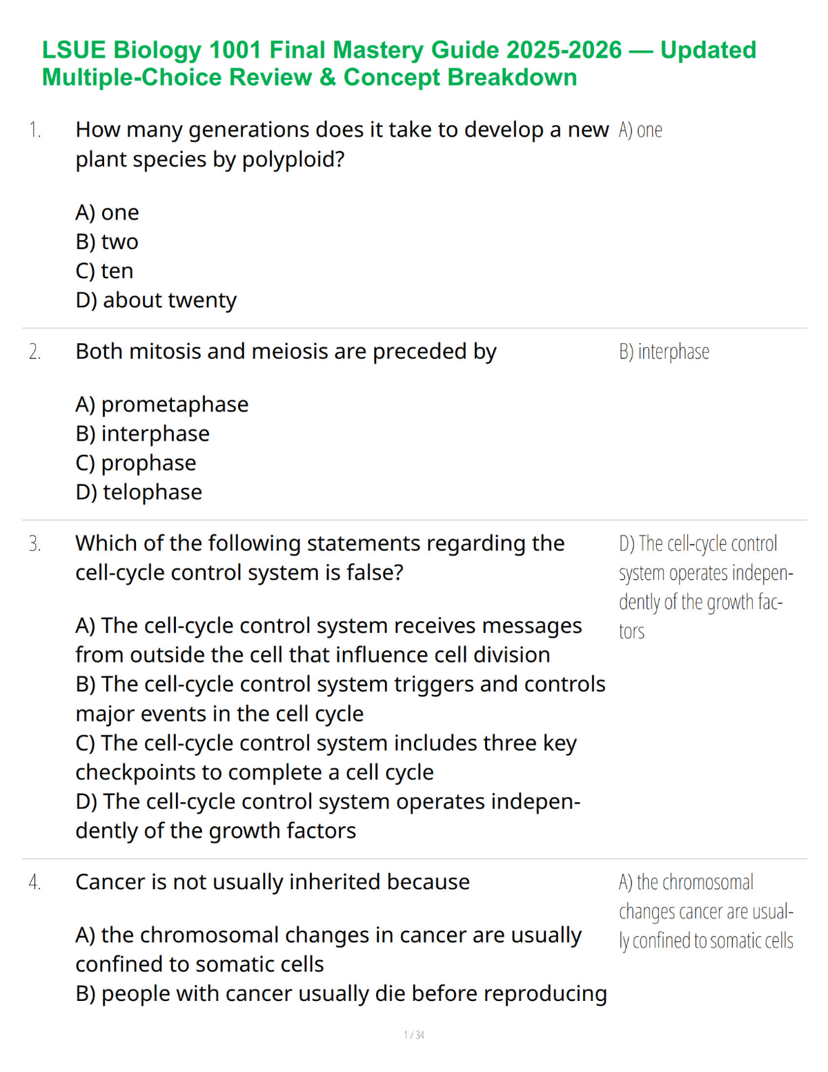 LSUE Biology 1001 Final Mastery Guide 2025-2026 — Updated Multiple-Choice Review & Concept Breakdown