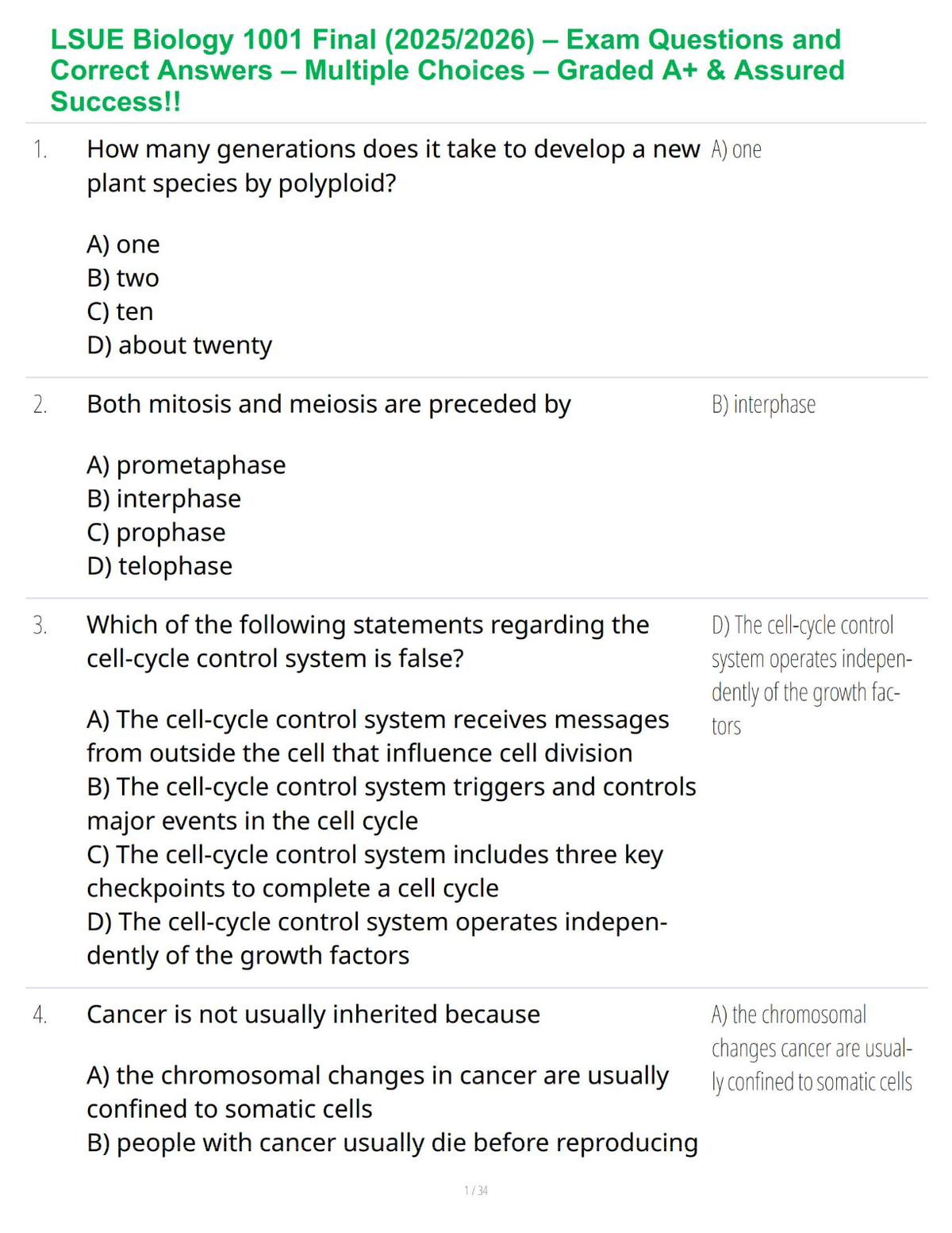 LSUE Biology 1001 Final Mastery Guide 2025-2026 — Updated Multiple-Choice Review & Concept Breakdown