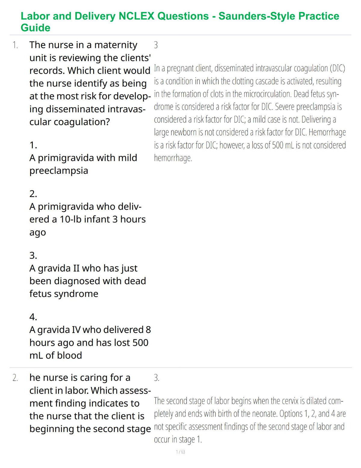 Labor and Delivery NCLEX Questions - Saunders-Style Practice Guide