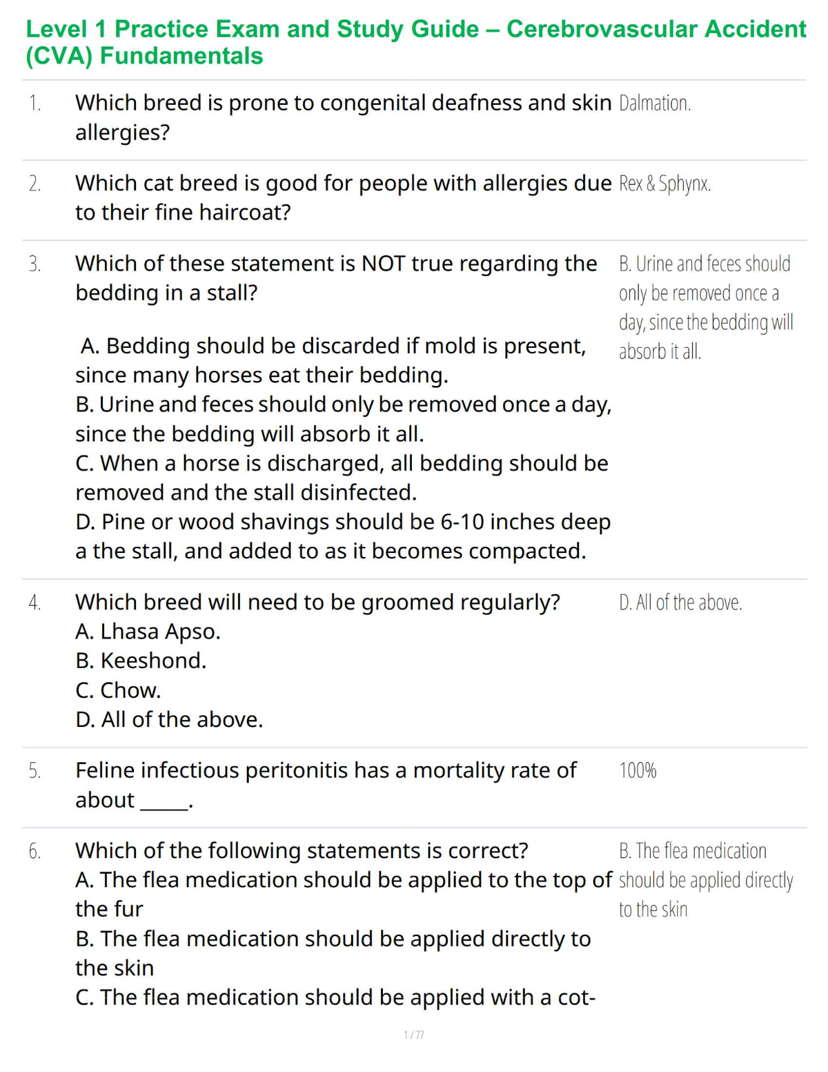 Level 1 Practice Exam and Study Guide – Cerebrovascular Accident (CVA) Fundamentals